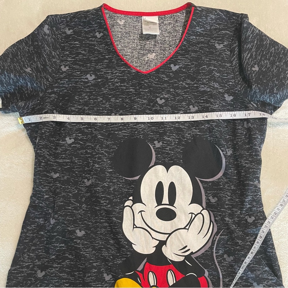 Disney Mickey Mouse Top Scrub Womens Small Pockets V-Neck Short Sleeve - Picture 4 of 7